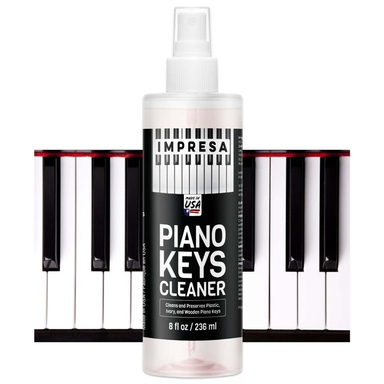 IMPRESA Piano Key Cleaner Spray - Piano Keyboard Cleaning Kit & Solution - Non-Toxic Low-Odor Keyboard Cleaner for Grand & Baby Grand Keys - 8 Fl Oz, Clear, Pack of 1